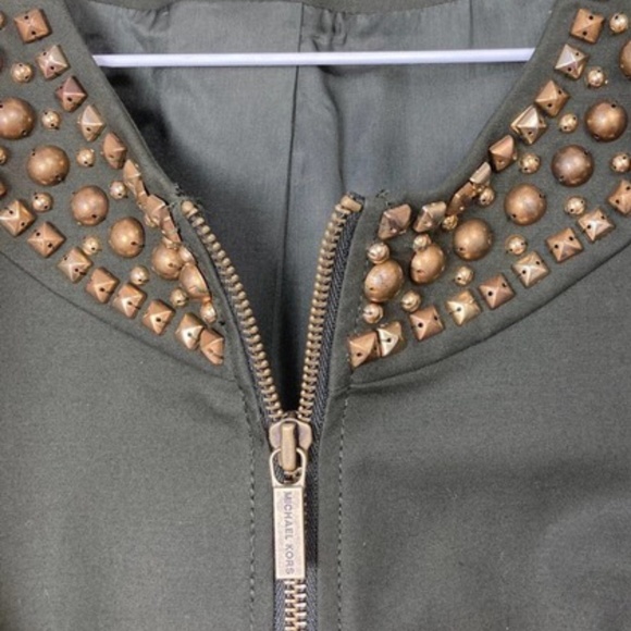 MICHAEL KORS Studded Moto Jacket Blazer Green S - Picture 5 of 10